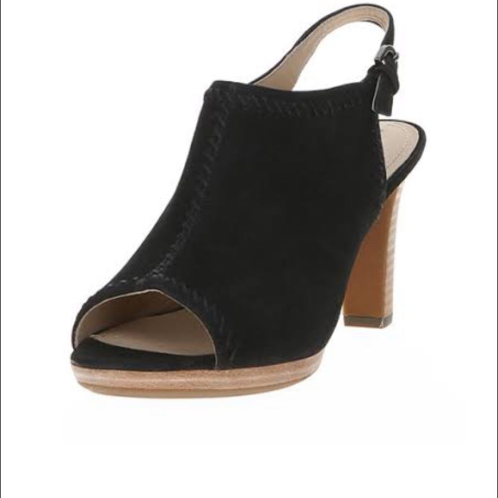 Ladies Geox Black Open Toed Heeled Suede Sandals